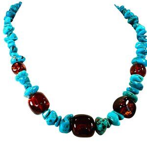 DTR Jay King Mine Finds Turquoise Baltic Amber Beaded Necklace Silver Artisan
